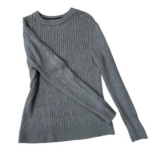 Express Womens Grey Cable Knit Sweater 100% Cotton Crew Neck Long Sleeve Size L